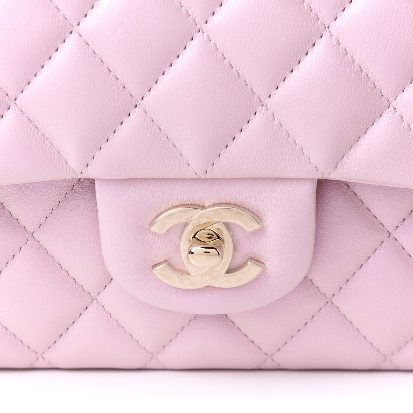 Iridescent Calfskin Quilted Medium Double Flap Light Pink
