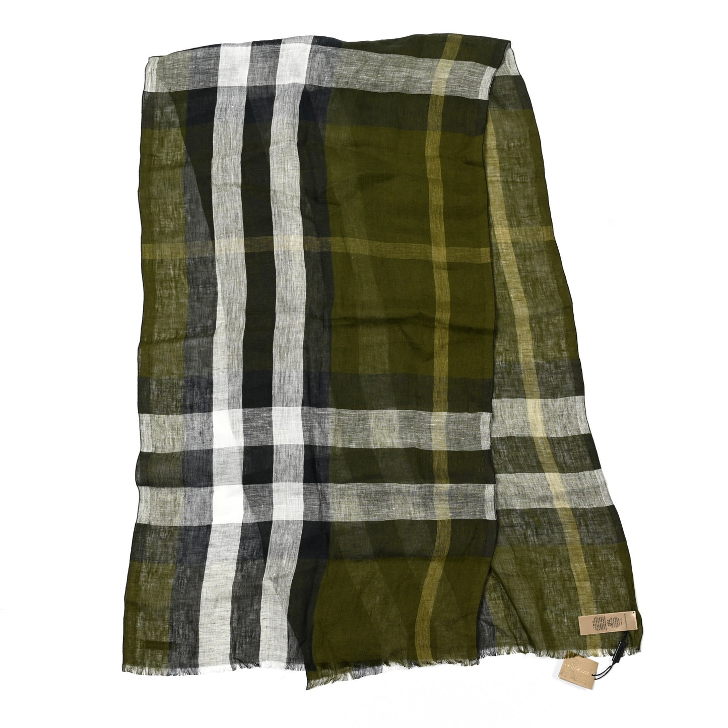 Linen Giant Check Check Lightweight Scarf Olive Green