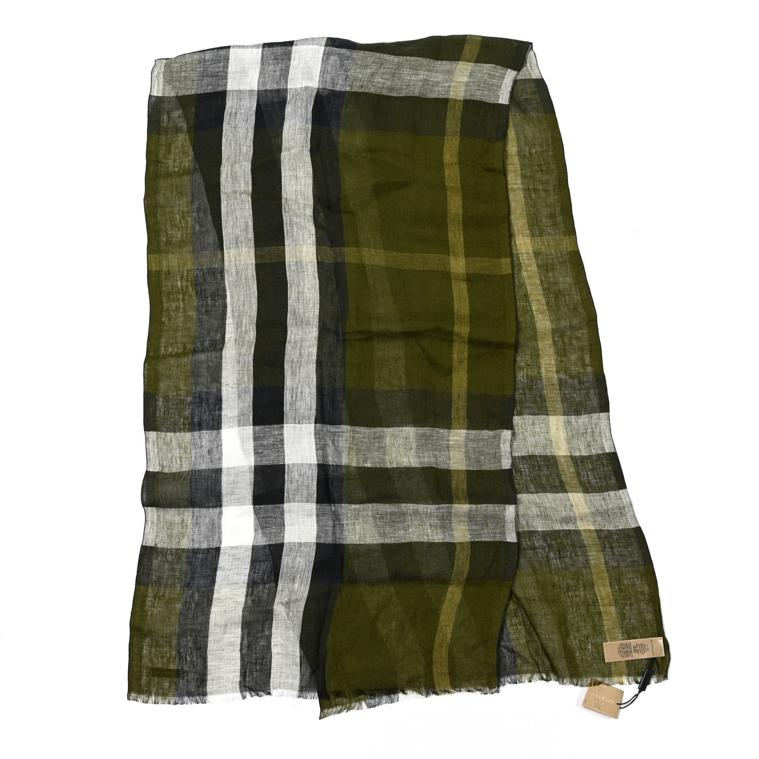 Burberry Linen Giant Check Check Lightweight Scarf Olive Green 2 of 3