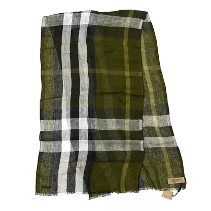 Burberry Linen Giant Check Check Lightweight Scarf Olive Green 2 of 3