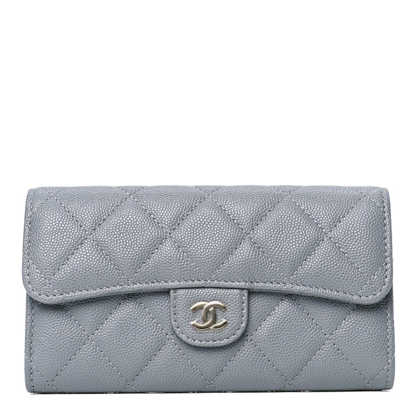 Caviar Quilted Medium Flap Wallet Grey