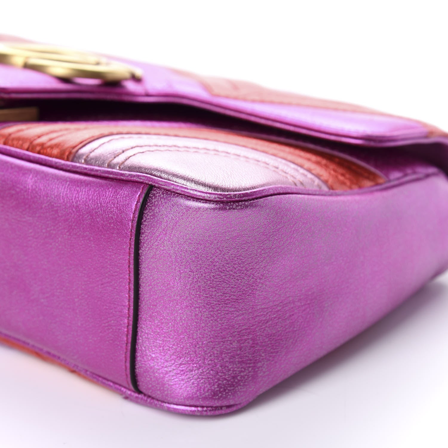 Gucci Metallic Calfskin Matelasse Small GG Marmont Shoulder Bag Fuchsia 7 of 11