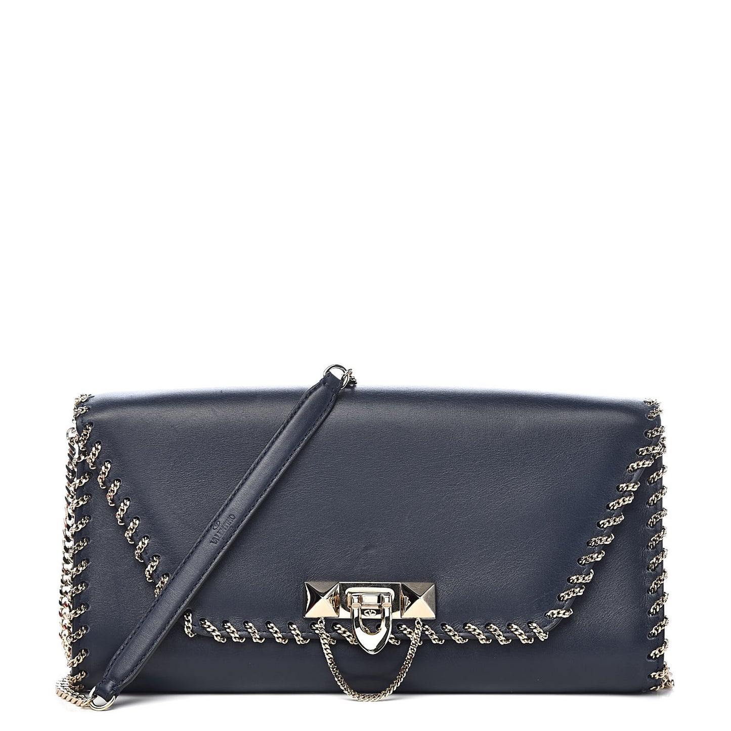 Vitello Groumette Demilune Chain Clutch Marine