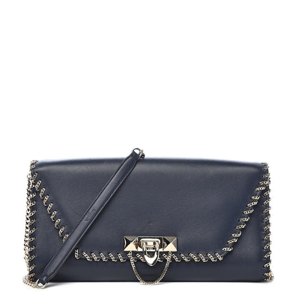 Valentino Garavani Vitello Groumette Demilune Chain Clutch Marine 1 of 12