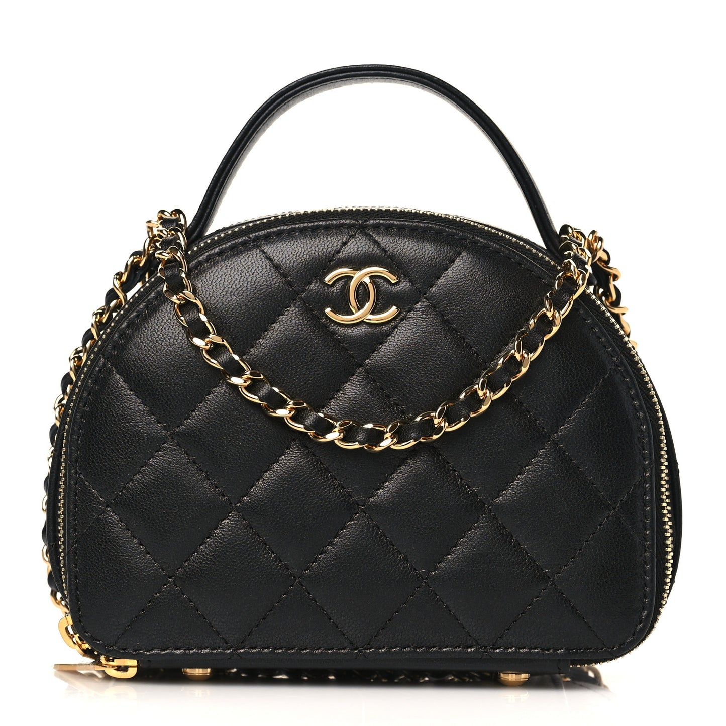 Lambskin Quilted Chic Riviera Top Handle Vanity Case Black