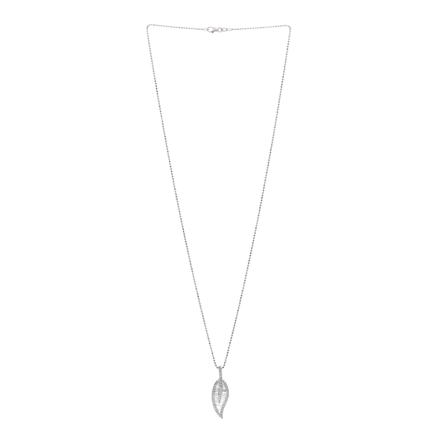 18K White Gold Diamond Large Leaf Pendant Necklace