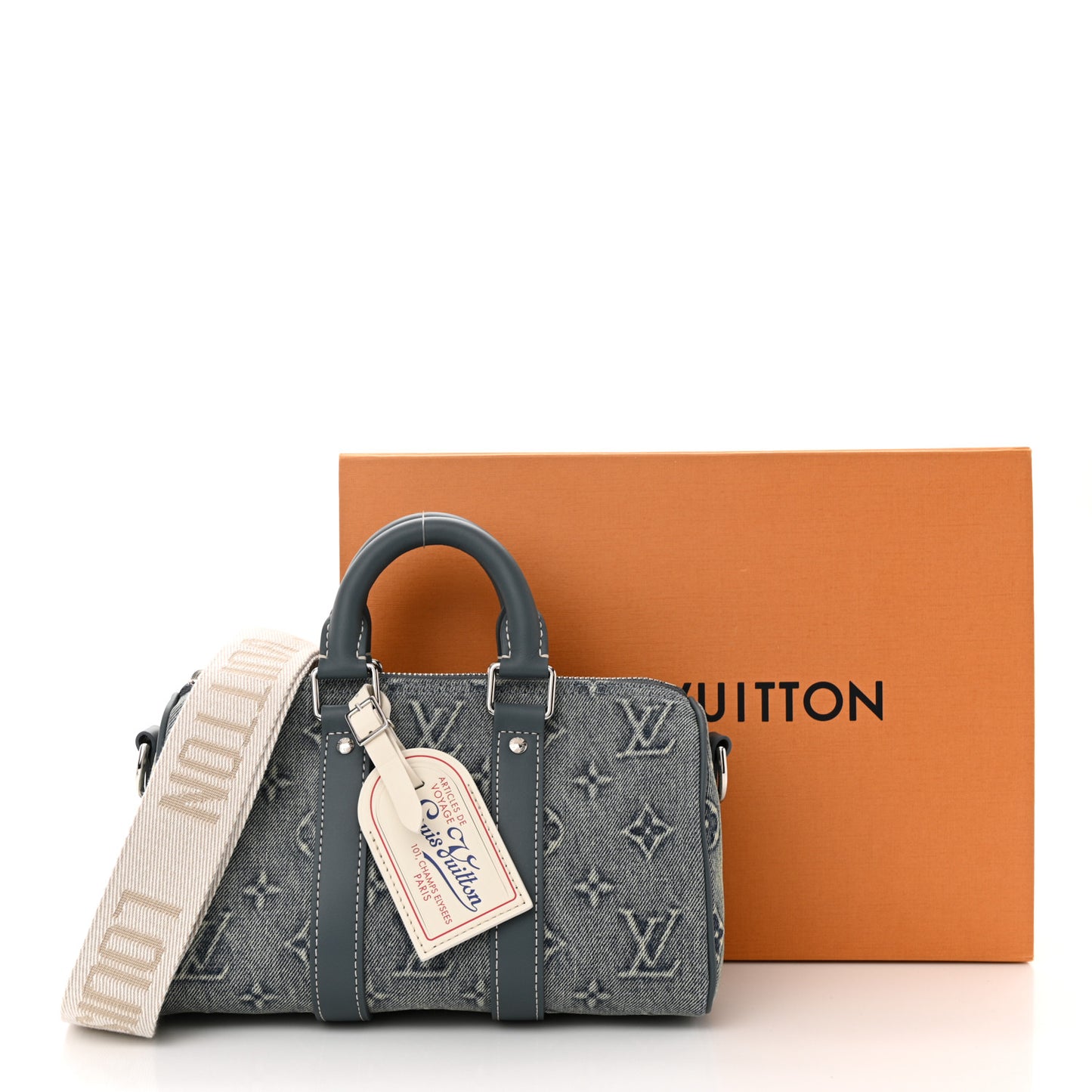 Monogram Washed Denim Keepall Bandouliere 25