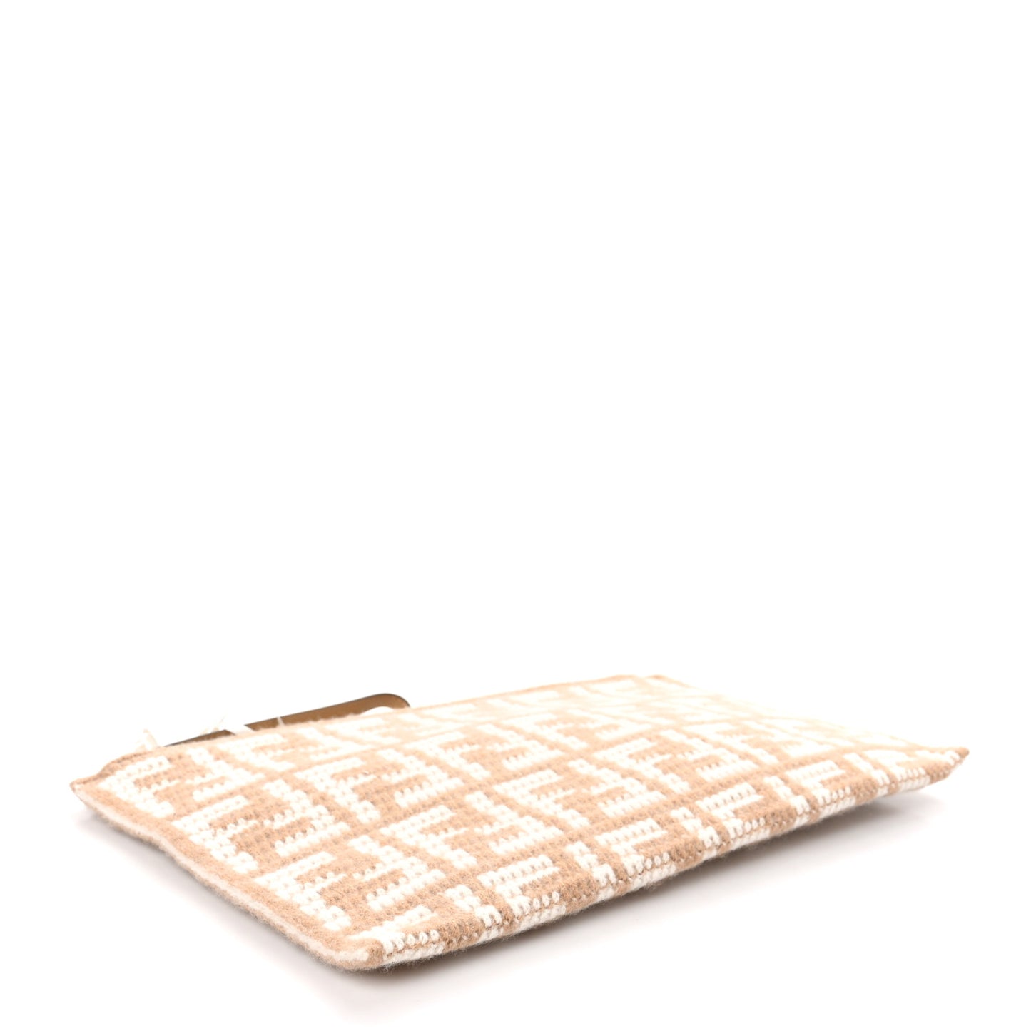 Fabric Calfskin FF Woven Large Flat Pouch Cammello