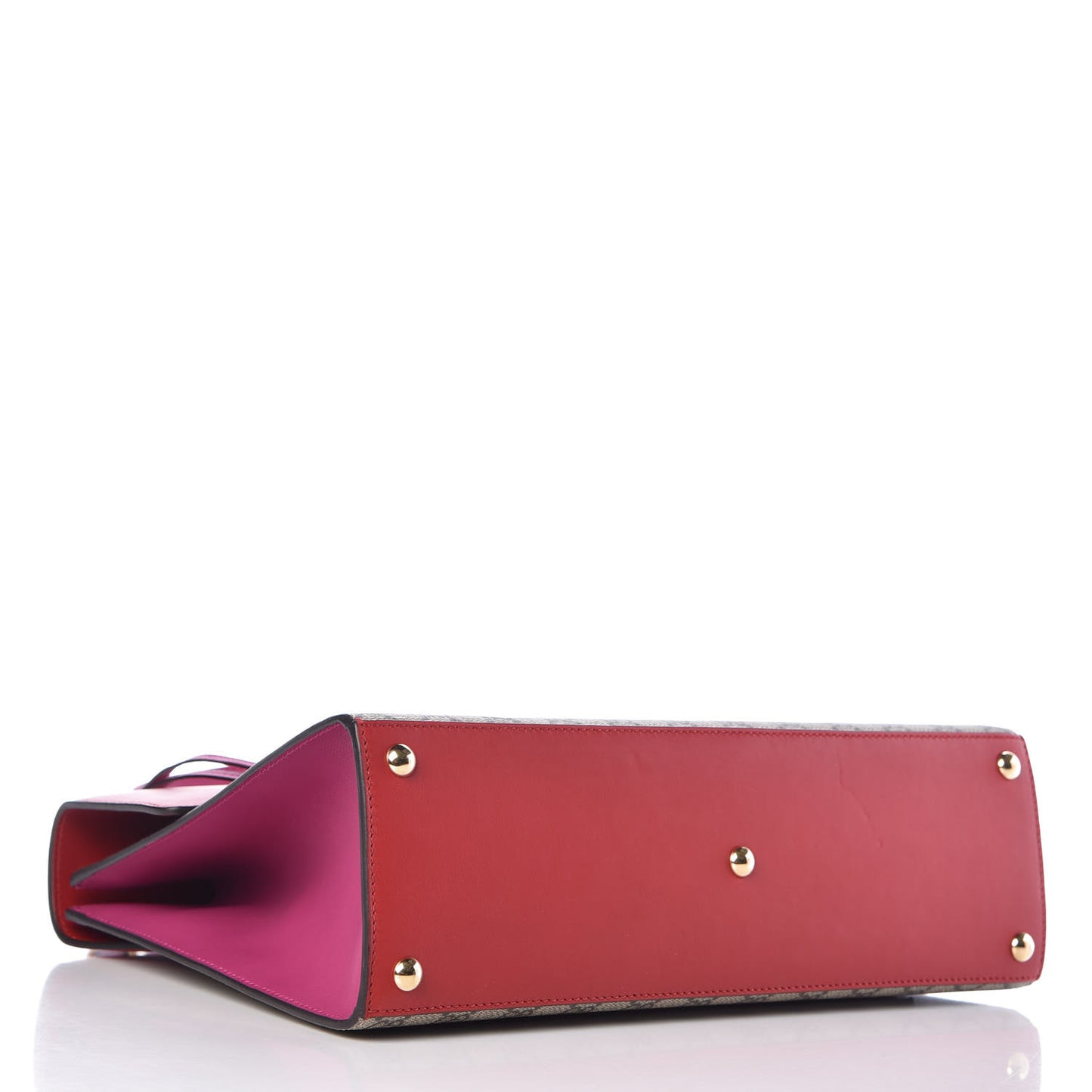 GG Supreme Monogram Calfskin Medium Padlock Top Handle Bag Beige Hibiscus Red New Rosette