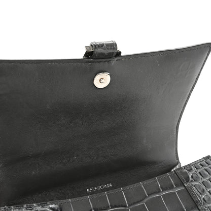 Balenciaga Shiny Calfskin Crocodile Embossed Small Hourglass Top Handle Bag Dark Grey 17 of 19