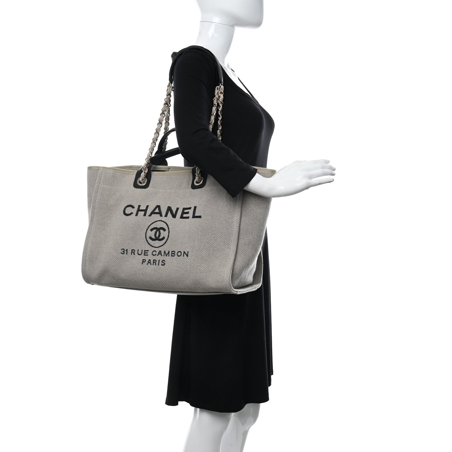 Chanel Mixed Fibers Medium Deauville Tote Beige Black 2 of 11