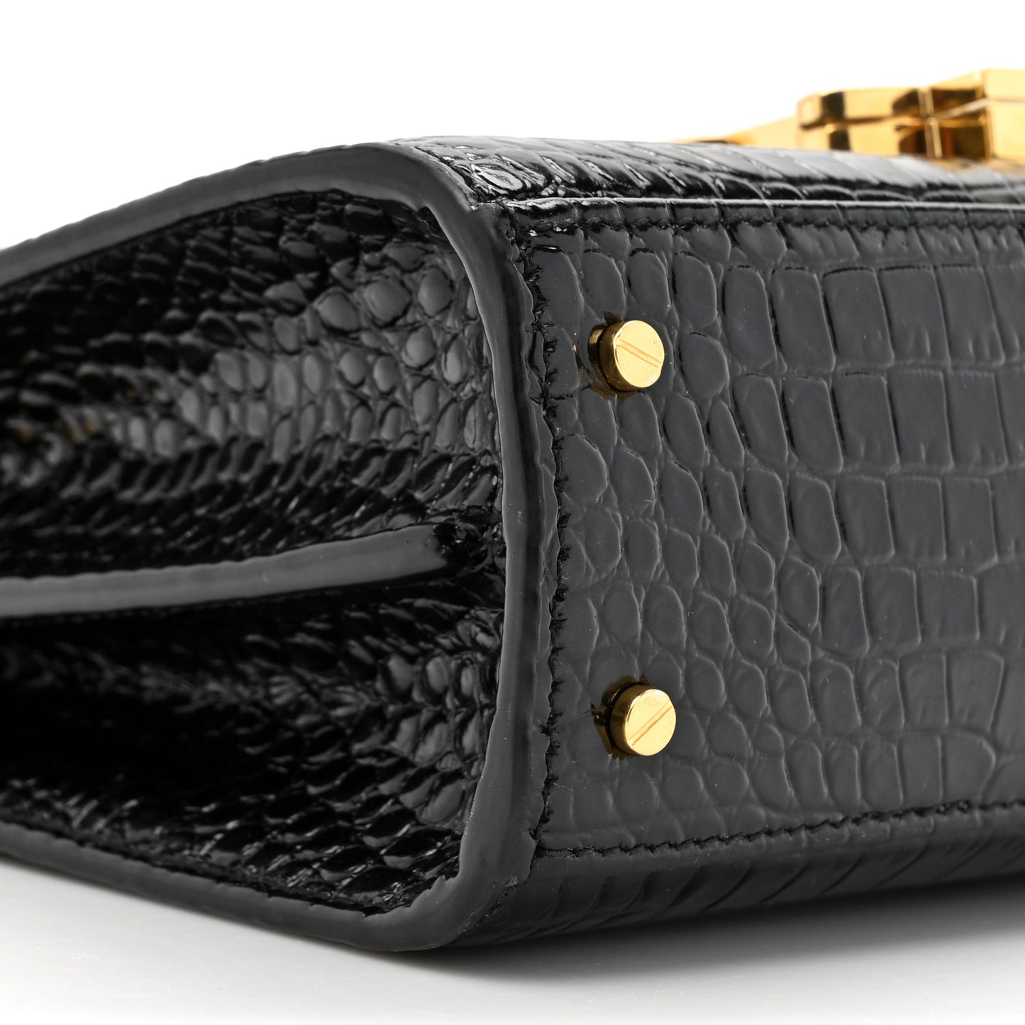 Calfskin Crocodile Embossed Mini Classic Monogram Cassandra Top Handle Black
