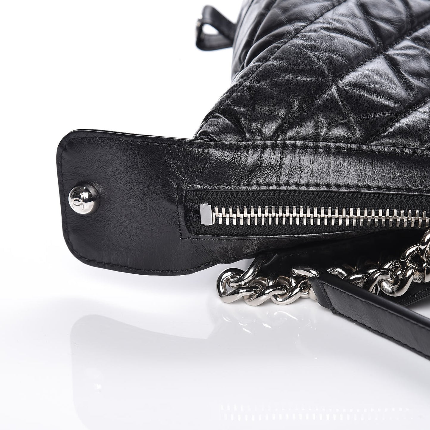 Aged Calfskin Chevron Quilted Bowling Bag Black