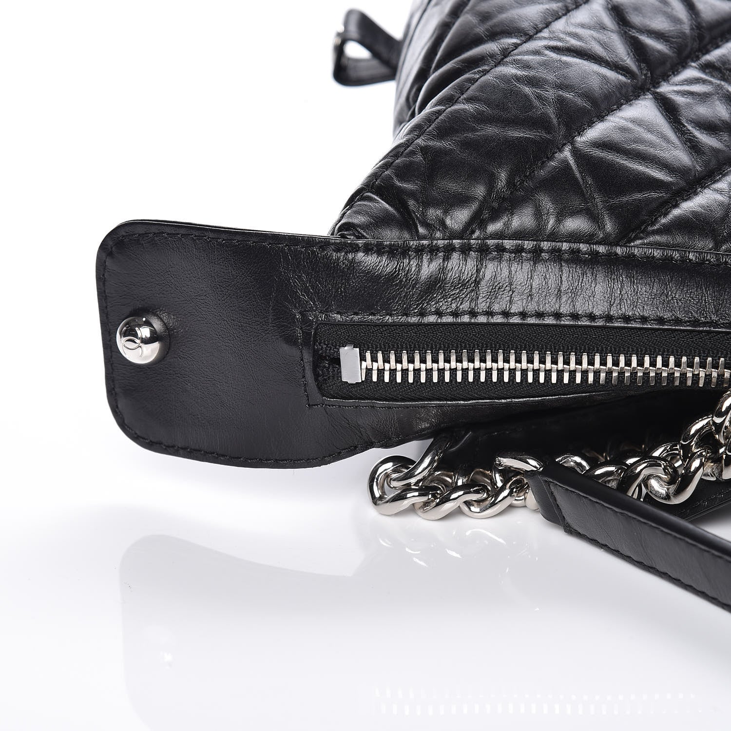 Chanel Aged Calfskin Chevron Quilted Bowling Bag Black 10 of 11