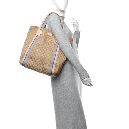 Gucci GG Monogram Medium Web Handle Vertical Tote Pink Blue 2 of 11