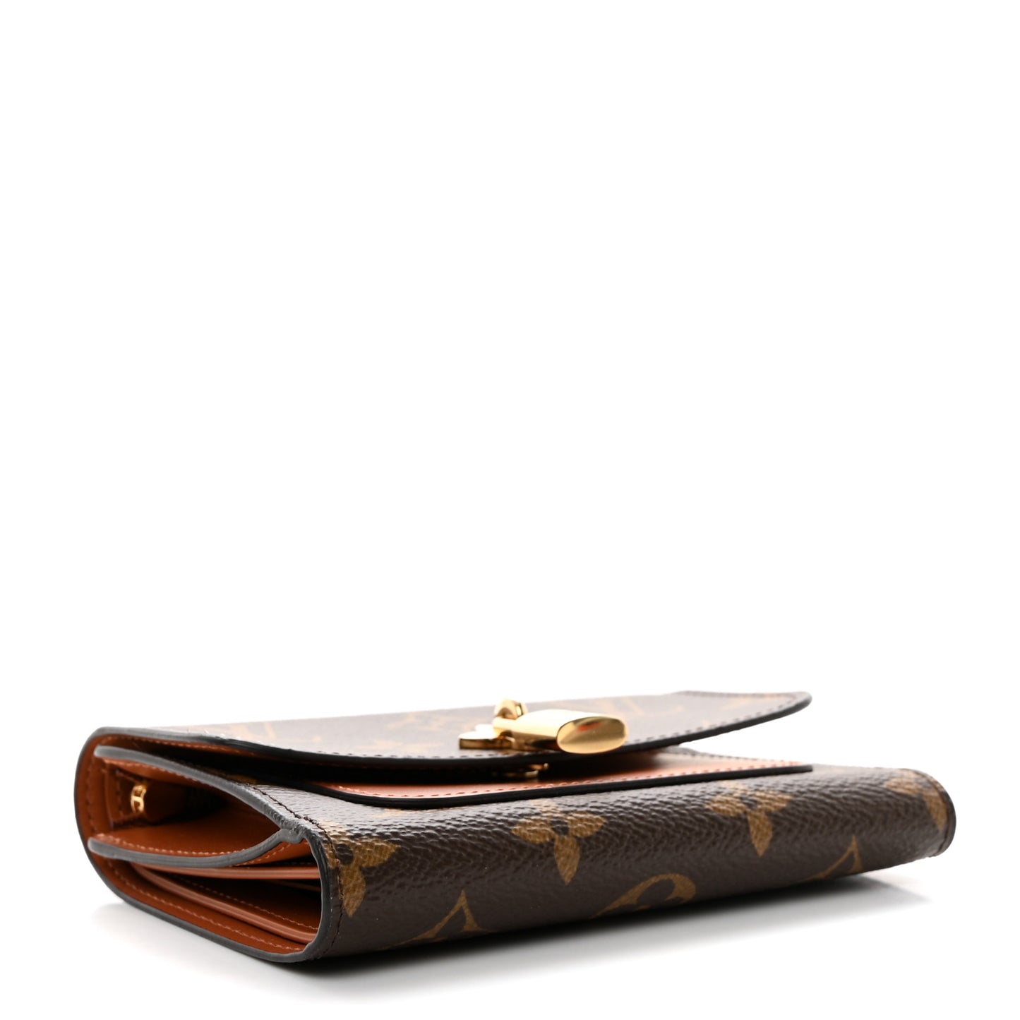 Monogram Flower Lock Compact Wallet Caramel