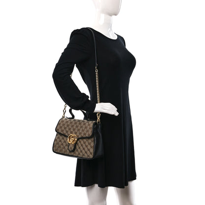Gucci Monogram Azalea Calfskin Matelasse Diagonal Small GG Marmont Top Handle Shoulder Bag Beige Ebony Black 2 of 9