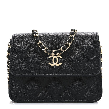 Chanel Caviar Quilted Mini Ribbon Wallet On Chain WOC Black 1 of 11