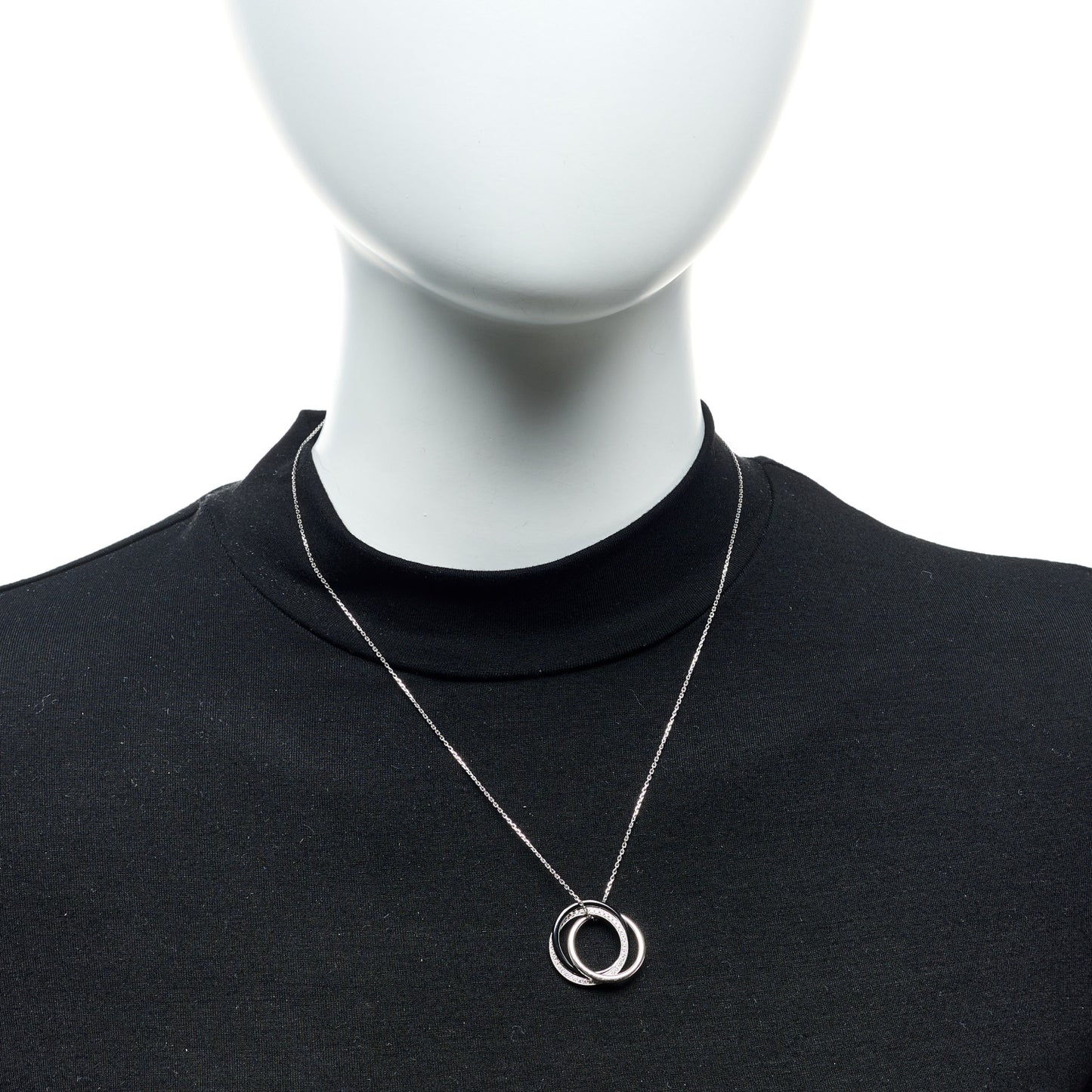 18K White Gold Black Ceramic Diamond Trinity Pendant Necklace