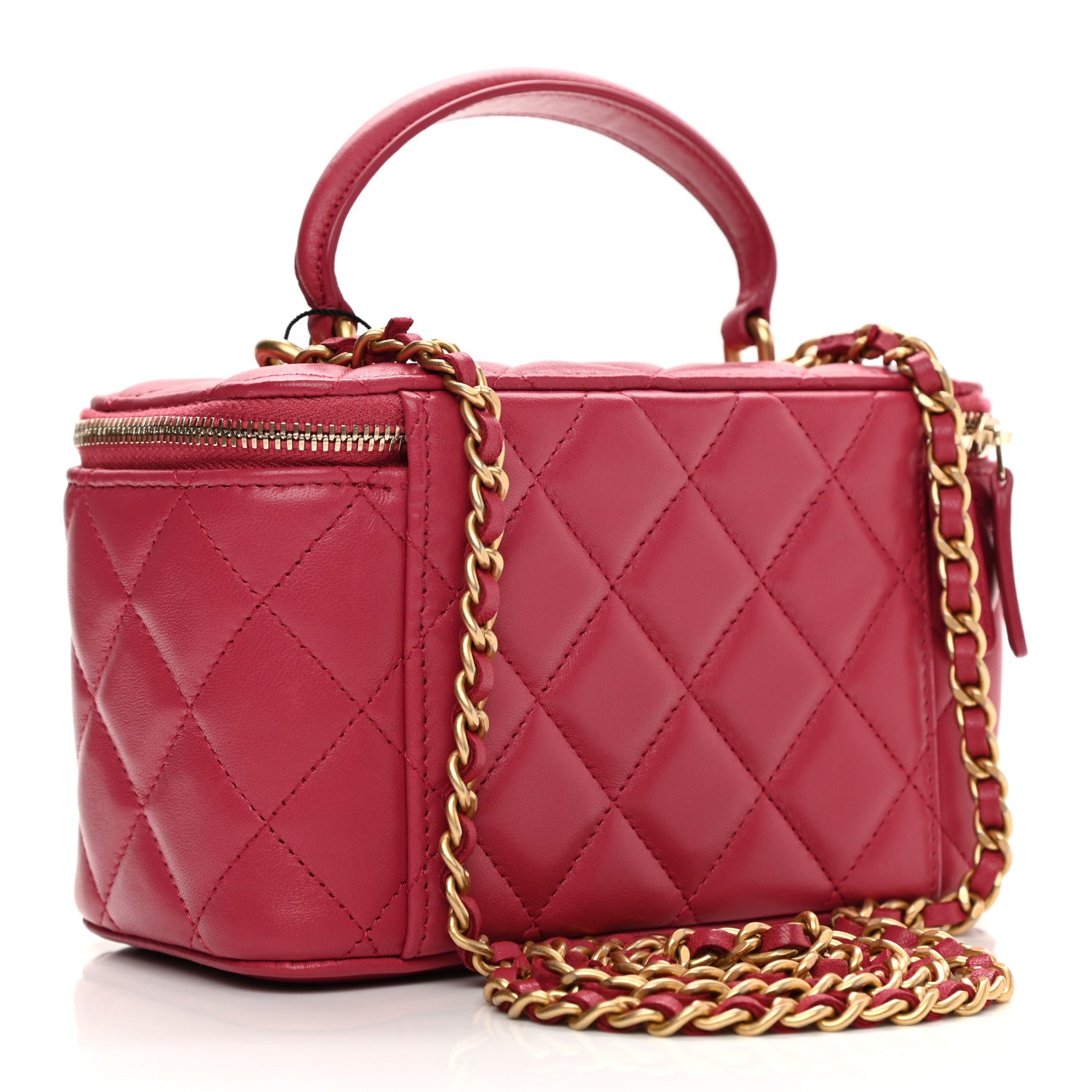 Chanel Lambskin Quilted Small Top Handle Vanity Case With Chain Dark Pink 3 of 11