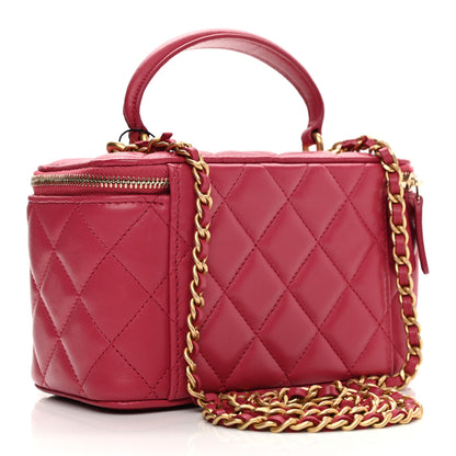 Chanel Lambskin Quilted Small Top Handle Vanity Case With Chain Dark Pink 3 of 11