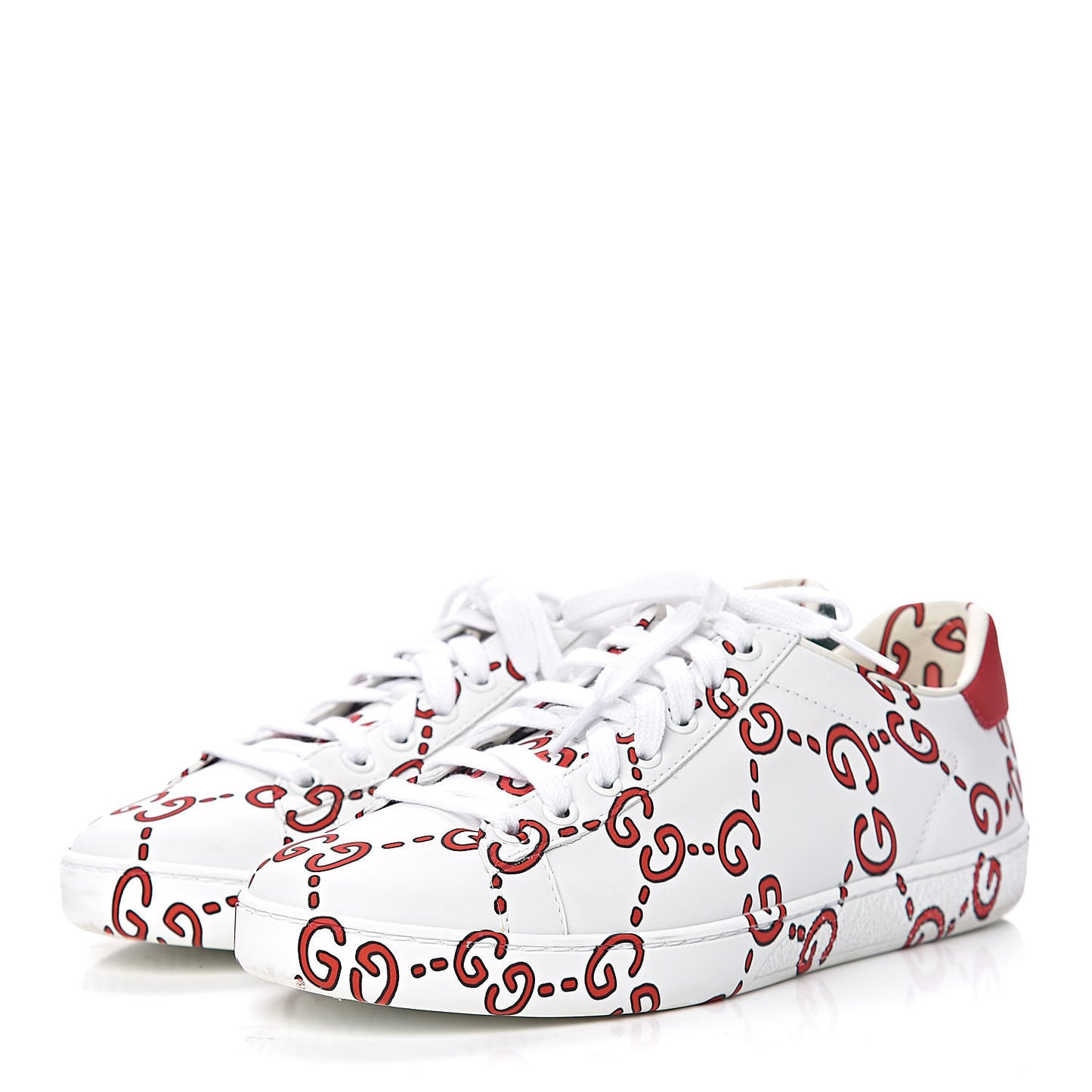 Calfskin GucciGhost Print Womens Ace Sneakers 37 White Hibiscus Red