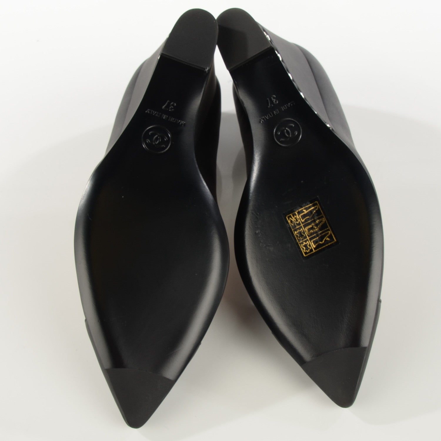 Chanel Calfskin Cap Toe Chain Wedge Pumps 37 Black 5 of 8