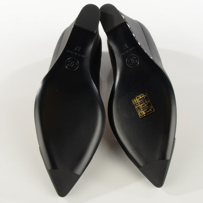 Chanel Calfskin Cap Toe Chain Wedge Pumps 37 Black 5 of 8