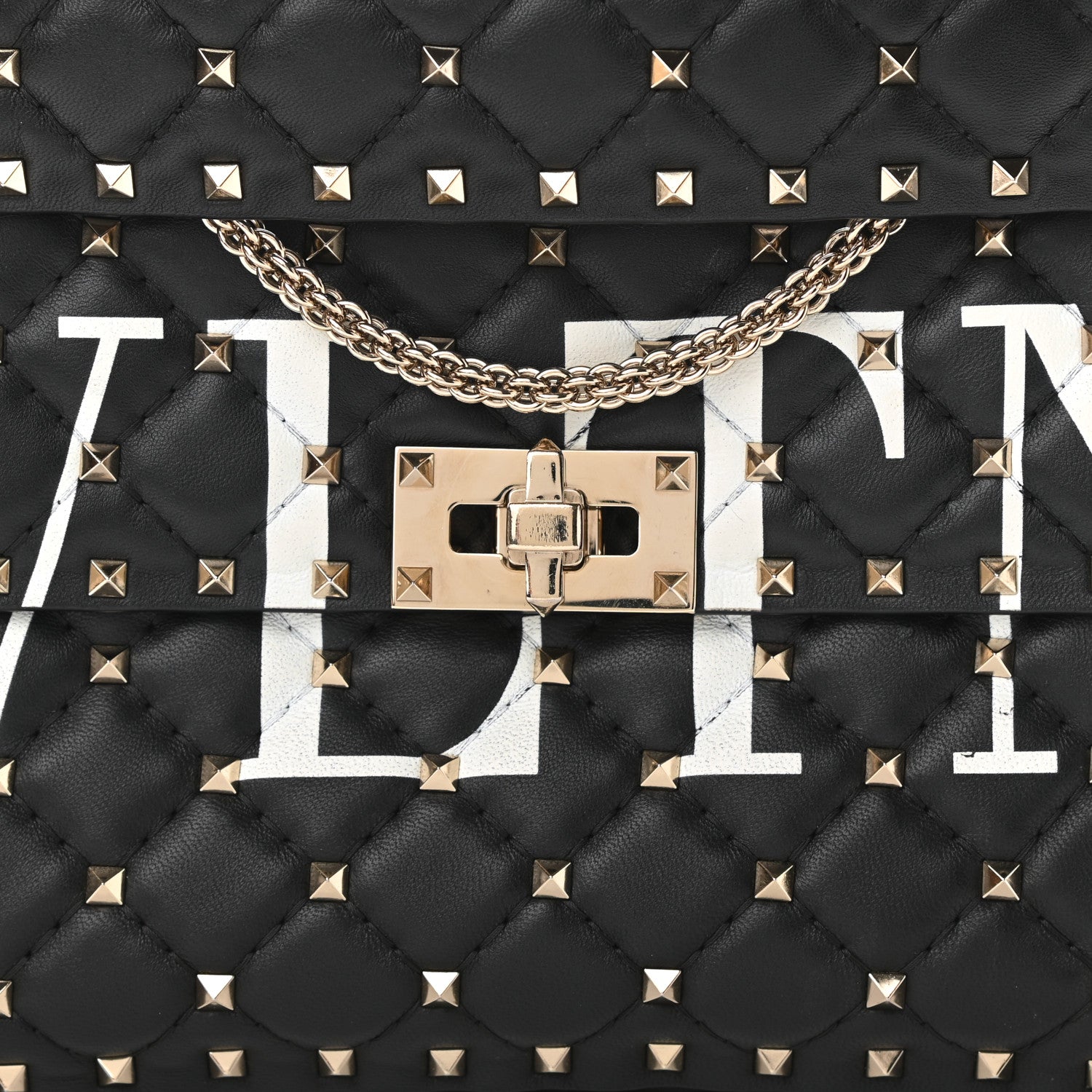Valentino Garavani Lambskin VLTN Print Medium Rockstud Spike Shoulder Bag Black 7 of 10
