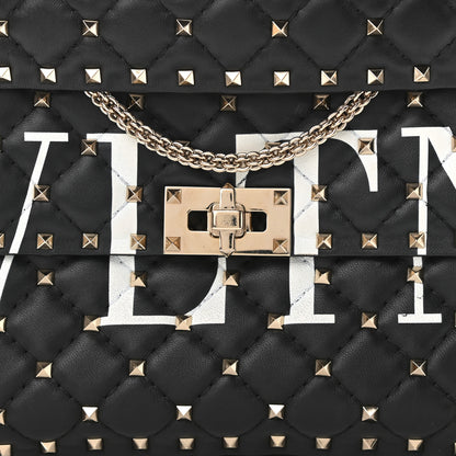 Valentino Garavani Lambskin VLTN Print Medium Rockstud Spike Shoulder Bag Black 7 of 10