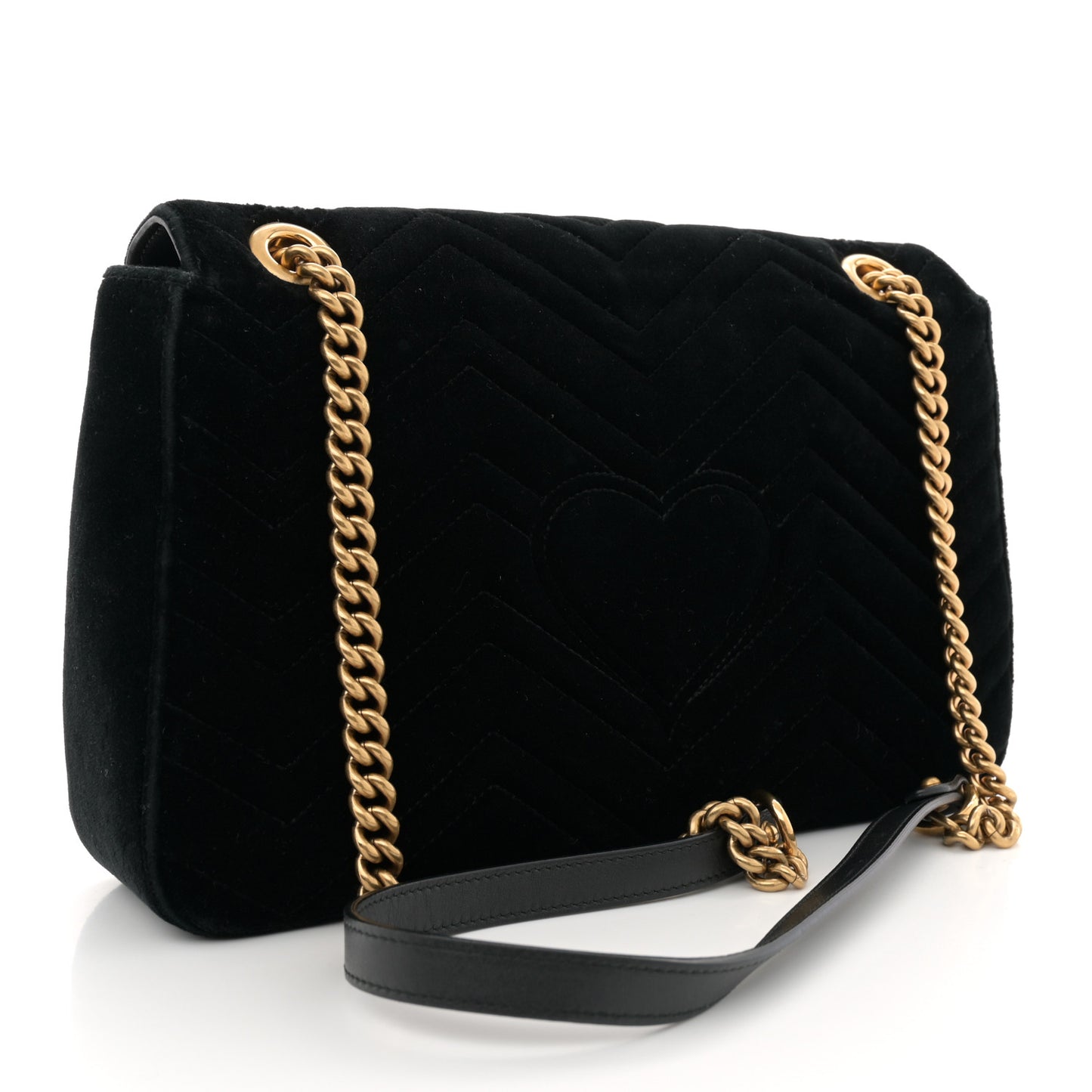 Velvet Matelasse Loved Embroidered Medium GG Marmont Shoulder Bag Black