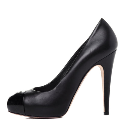 Chanel Lambskin Cap Toe CC Pumps 37.5 Black 1 of 13