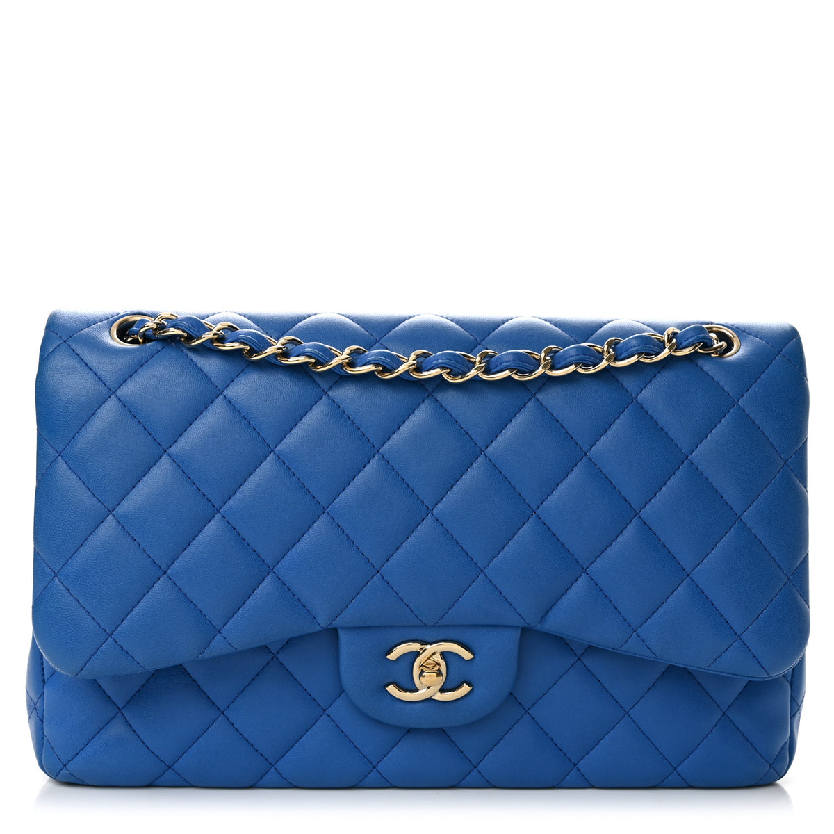 Lambskin Quilted Jumbo Double Flap Blue