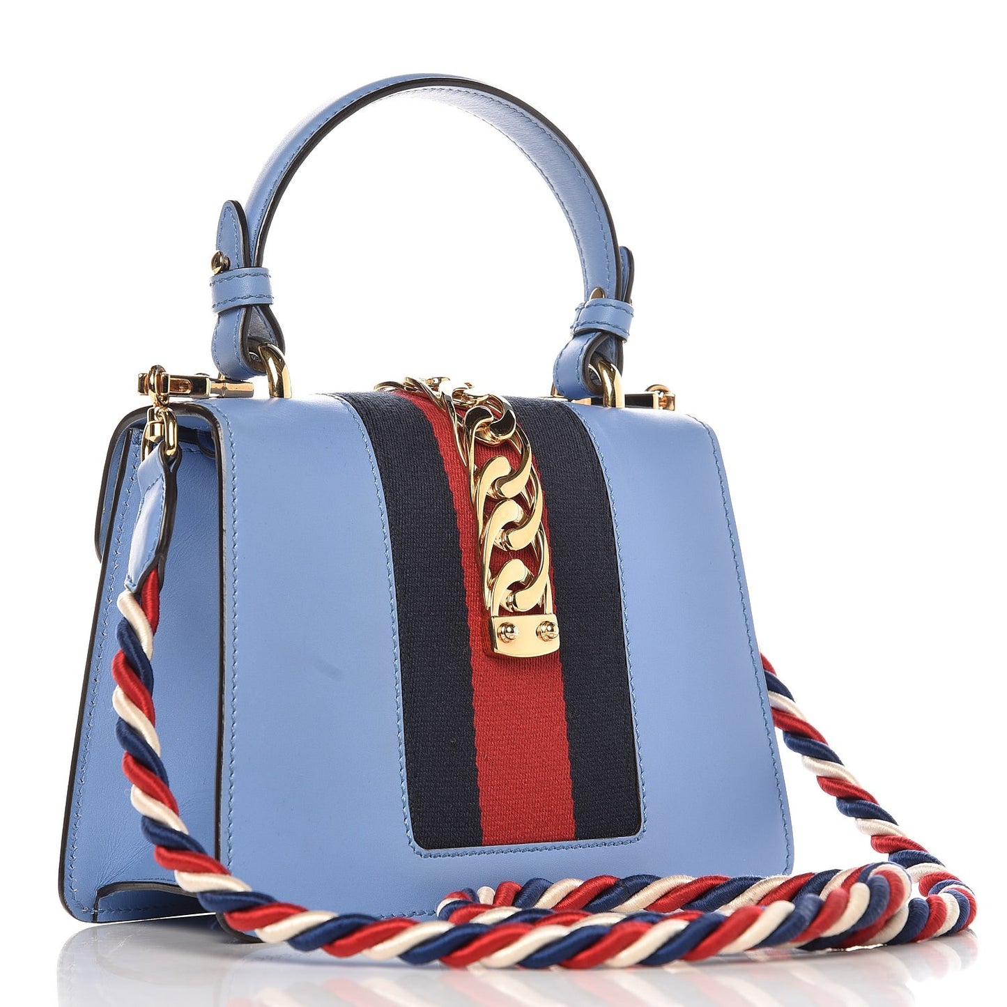 Vitello Fontanella Web Mini Sylvie Top Handle Bag Clear Sky Blue