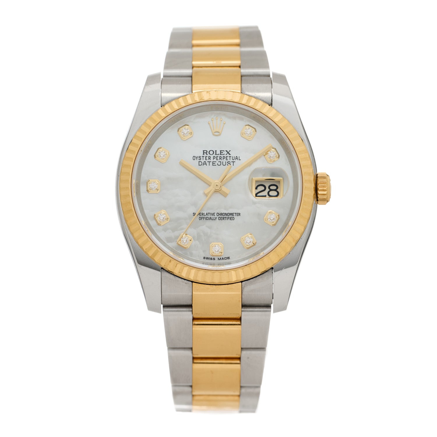 Rolex Stainless Steel 18K Yellow Gold Diamond Mother of Pearl 36mm Oyster Perpetual Datejust Watch 116233 1 of 4