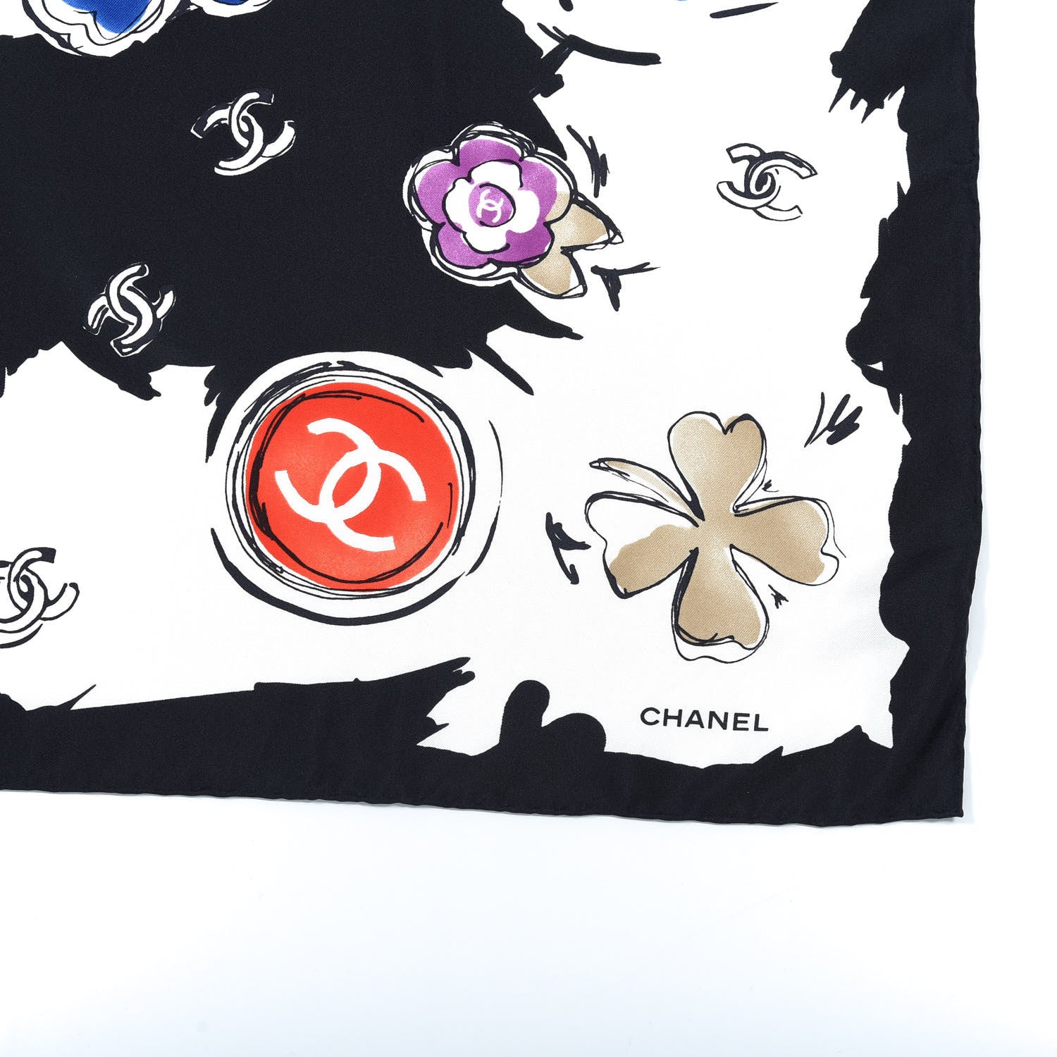 Chanel Silk CC Floral Square Scarf Black Multicolor 3 of 4