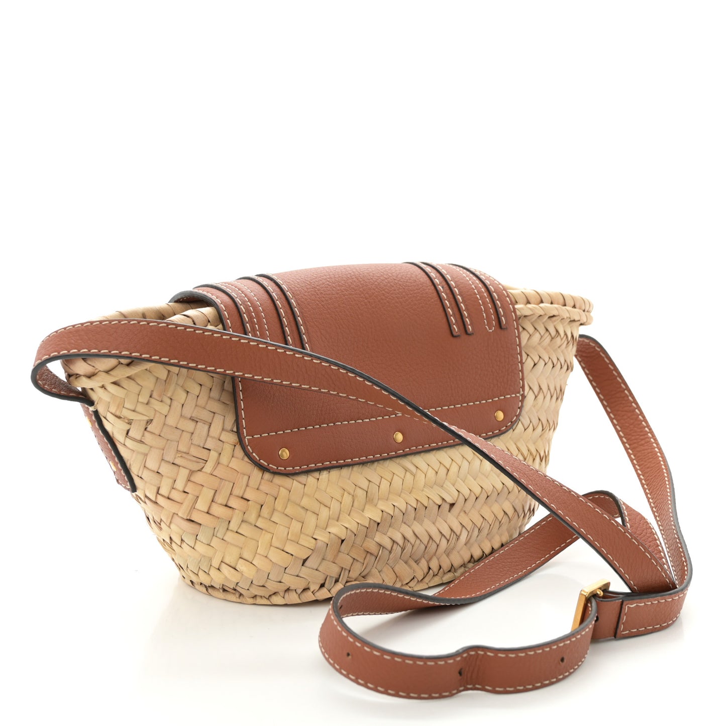 Raffia Calfskin Marcie Basket Tan