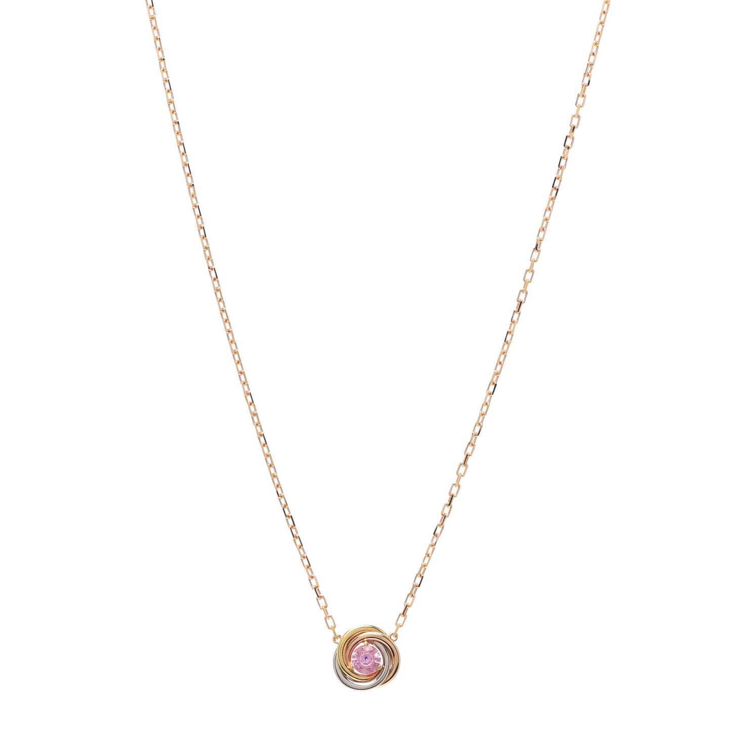 18K Pink White Yellow Gold Pink Sapphire Trinity De Cartier Pendant Necklace