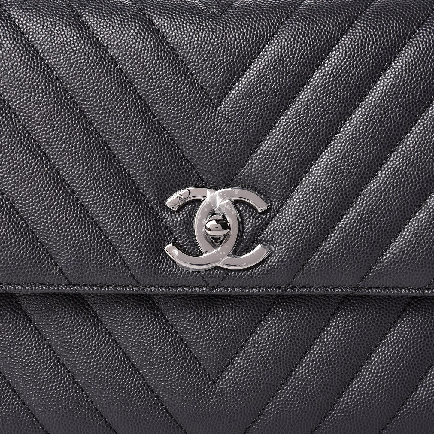 Caviar Chevron Quilted Small Coco Handle Flap Dark Grey