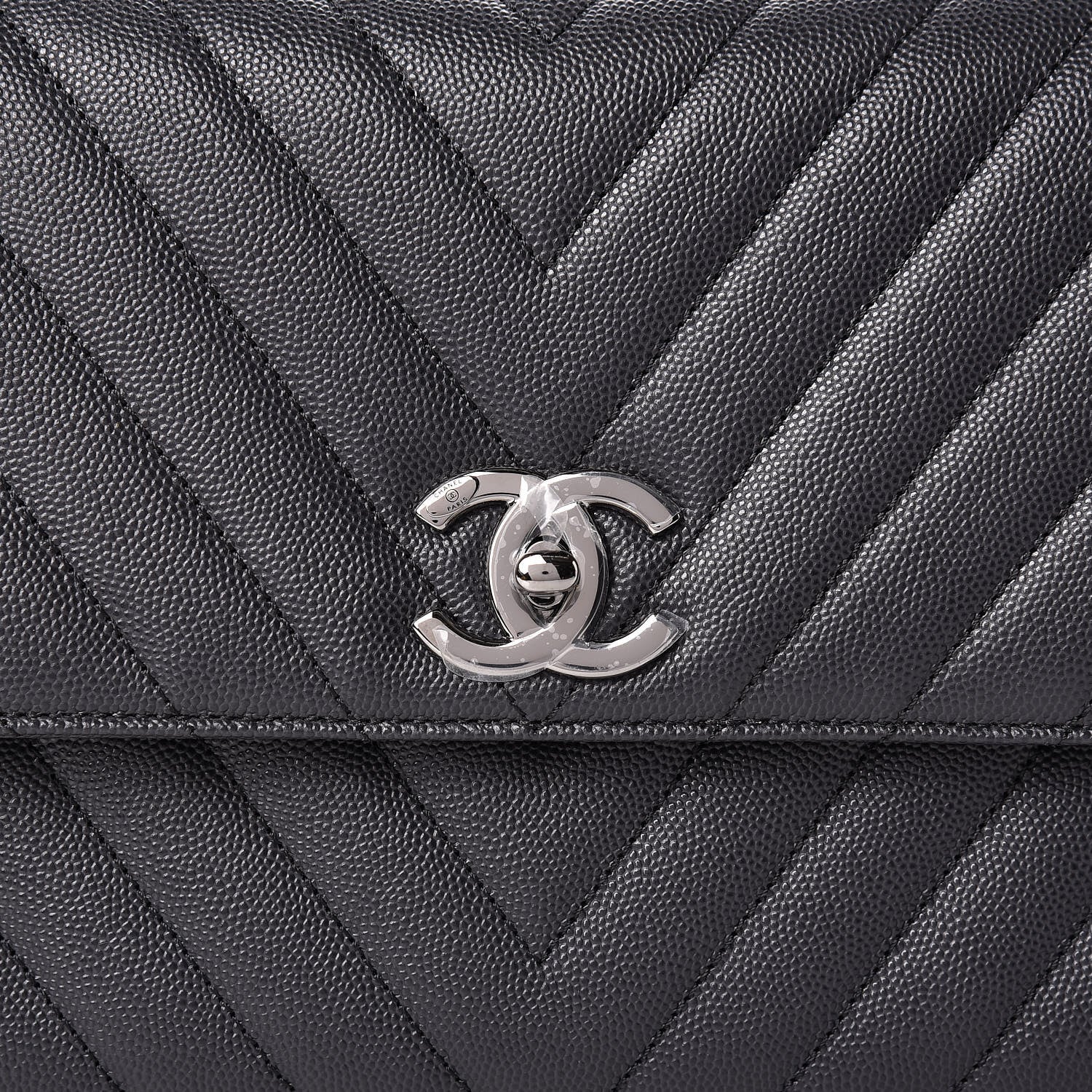 Chanel Caviar Chevron Quilted Small Coco Handle Flap Dark Grey 10 of 10