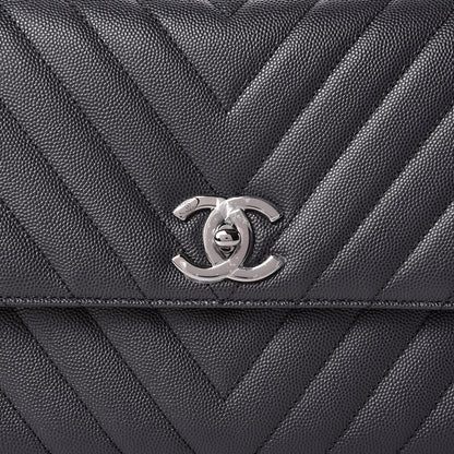 Chanel Caviar Chevron Quilted Small Coco Handle Flap Dark Grey 10 of 10