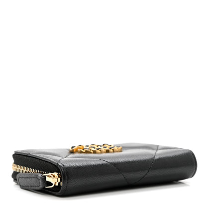 Chanel Shiny Goatskin Quilted Chanel 19 Zip Around Coin Purse Wallet Black 4 of 7