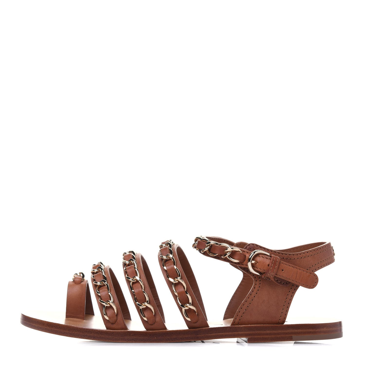Chanel Calfskin Chain CC Flat Sandals 38 Beige 1 of 8