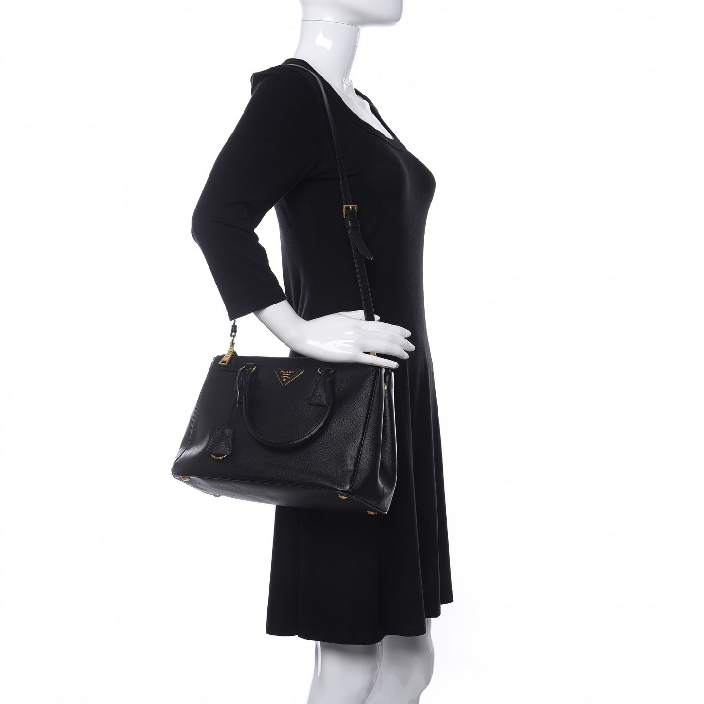 Saffiano Small Galleria Double Zip Tote Black