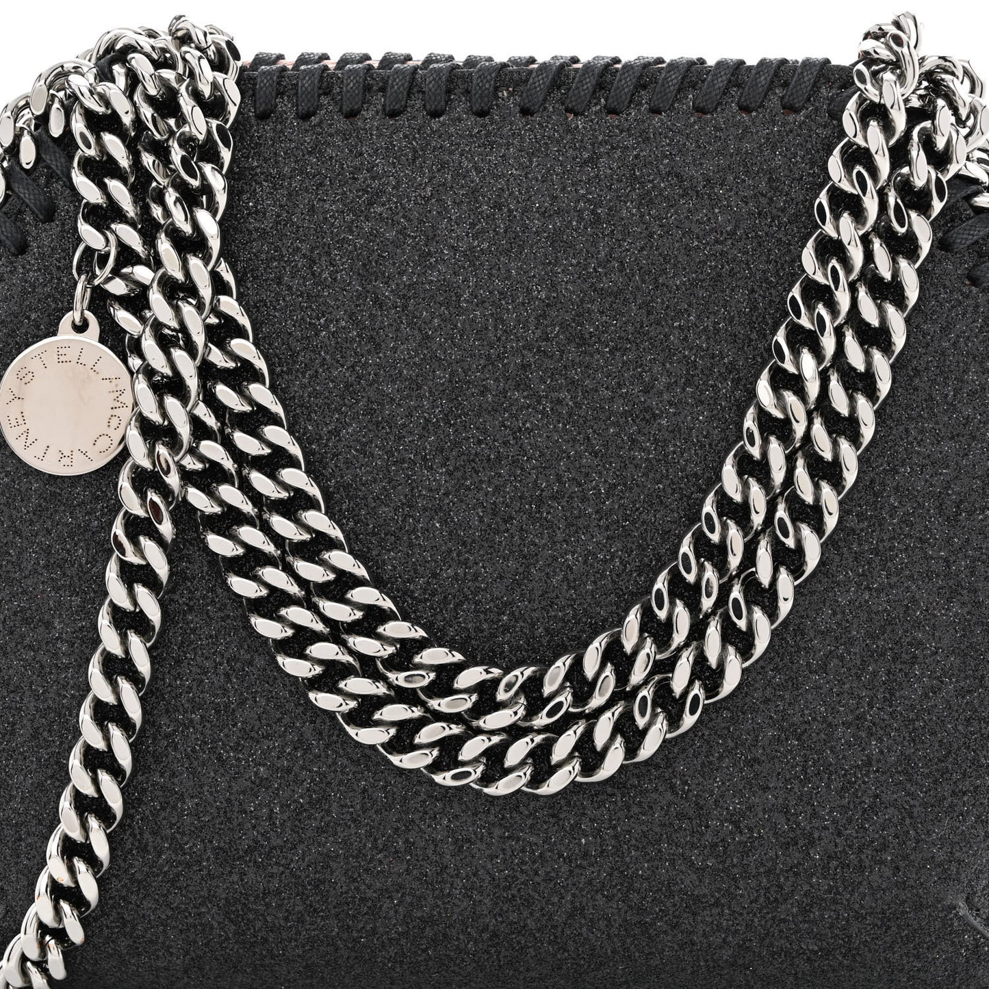 Metallic Glitter Mini Falabella Box Shoulder Bag Black