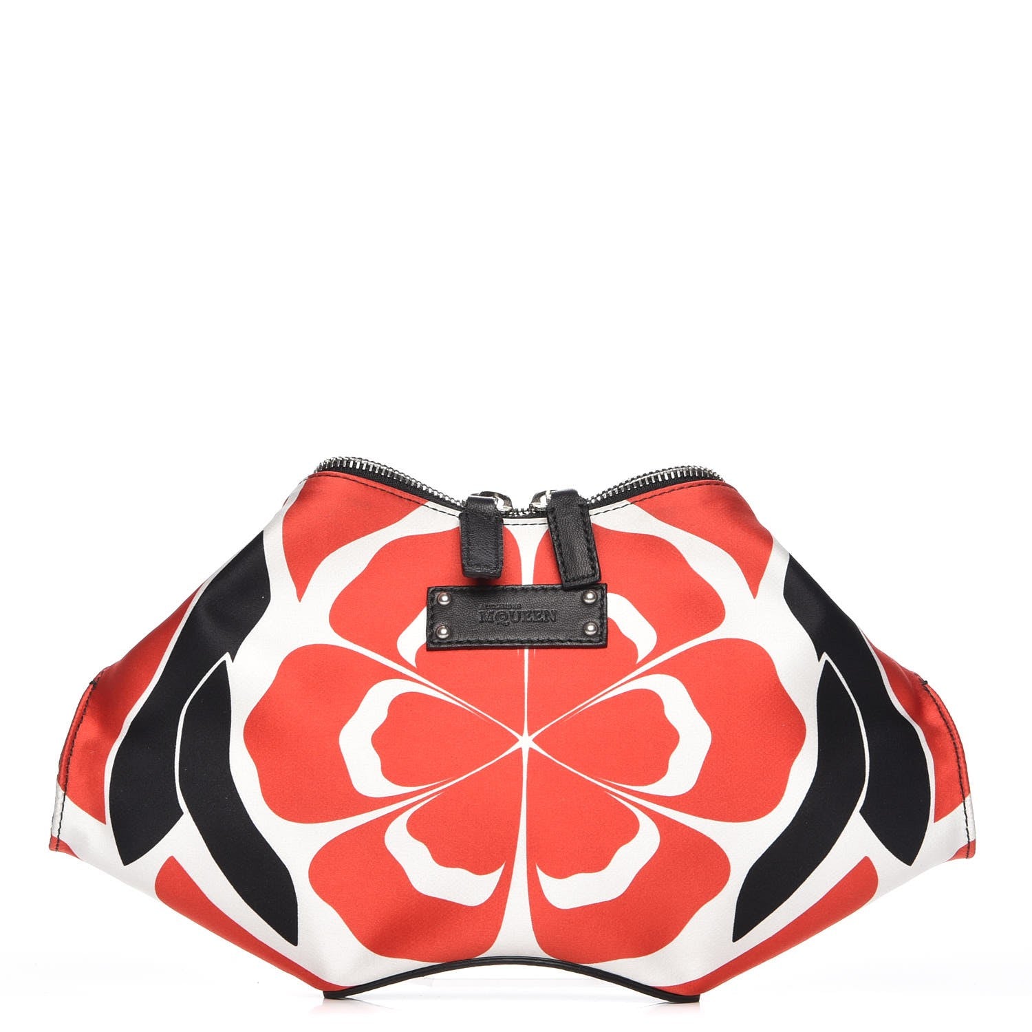 Alexander McQueen Silk Flower Collage De Manta Clutch Red Black White 1 of 7