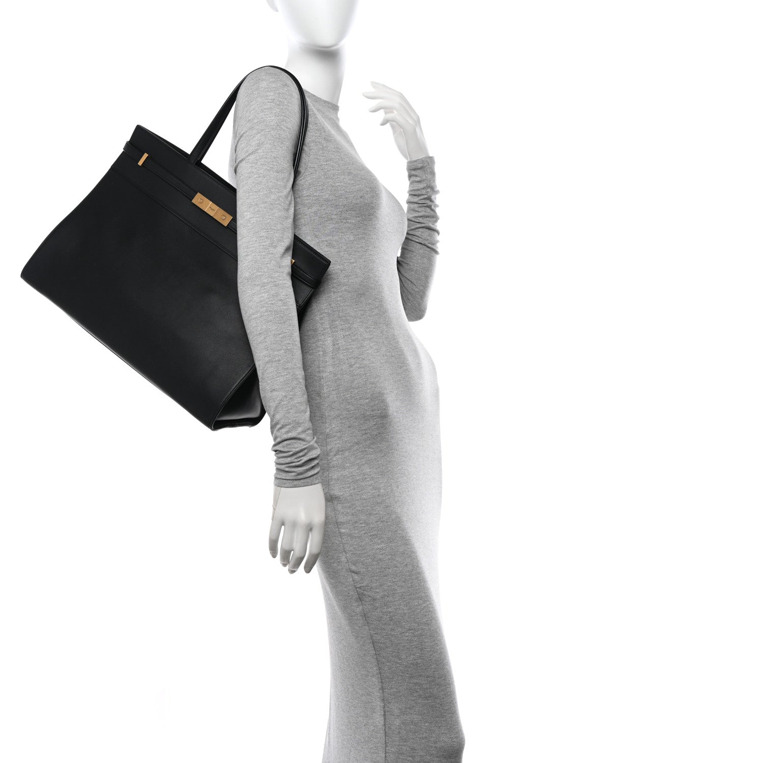 Saint Laurent SAINT LAURENT Calfskin Large Manhattan Shopper Tote Black 2 of 11