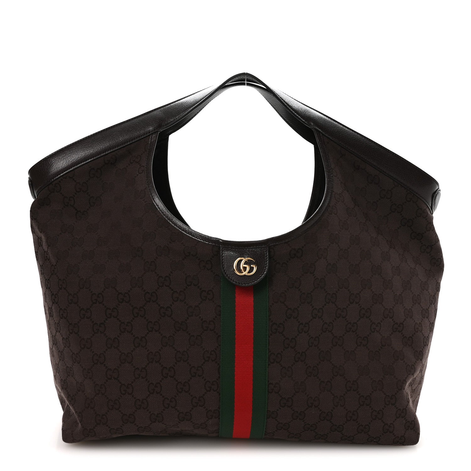 Gucci GG Monogram Web Large Giglio Tote Dark Brown 1 of 10