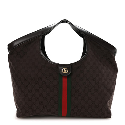 Gucci GG Monogram Web Large Giglio Tote Dark Brown 1 of 10
