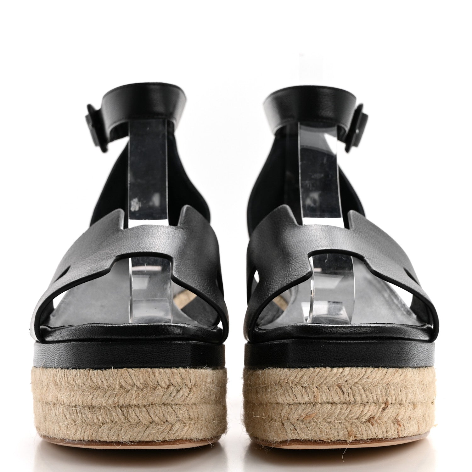 Hermes Goatskin Elda Espadrille Wedge Sandals 41 Black 2 of 8